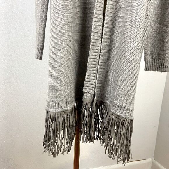 Tahari Womens Duster Cardigan 2X Gray Cotton Blend Longline Fringed Sweater Boho - Picture 10 of 14